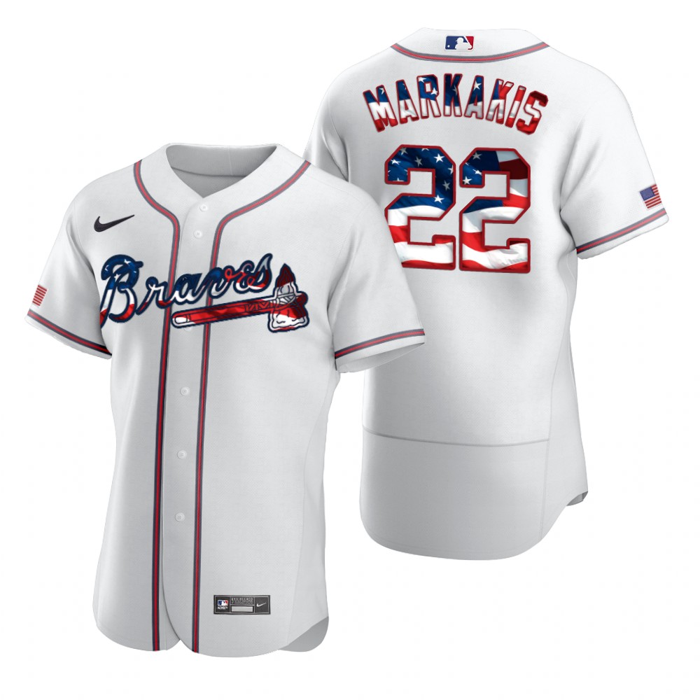 Atlanta Braves #22 Nick Markakis Men Nike White Fluttering USA Flag Limited Edition Authentic MLB Jersey